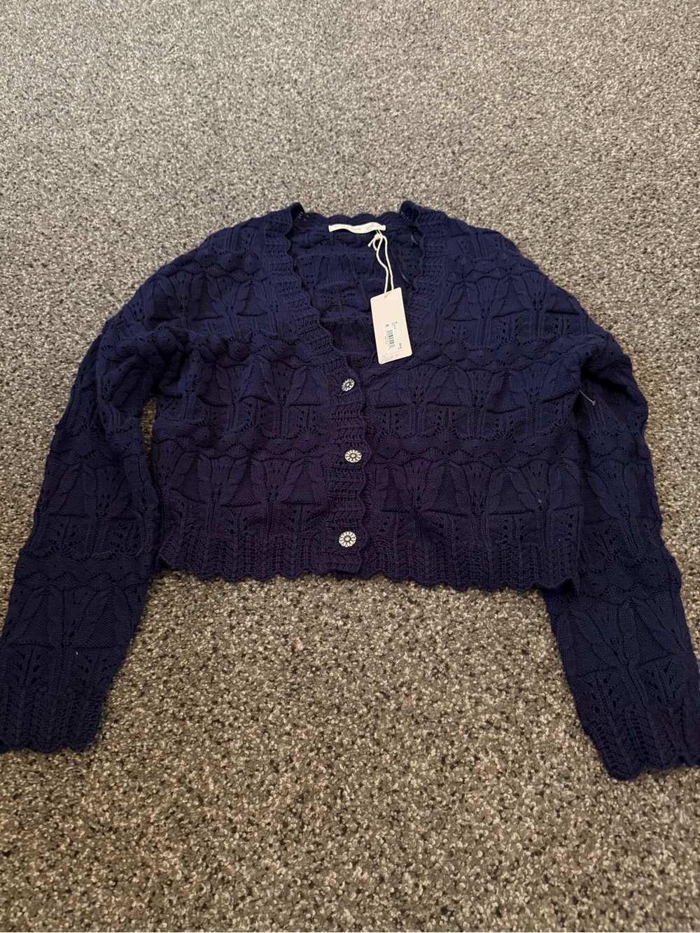 Altar'd State Navy Openwork Cropped Cardigan